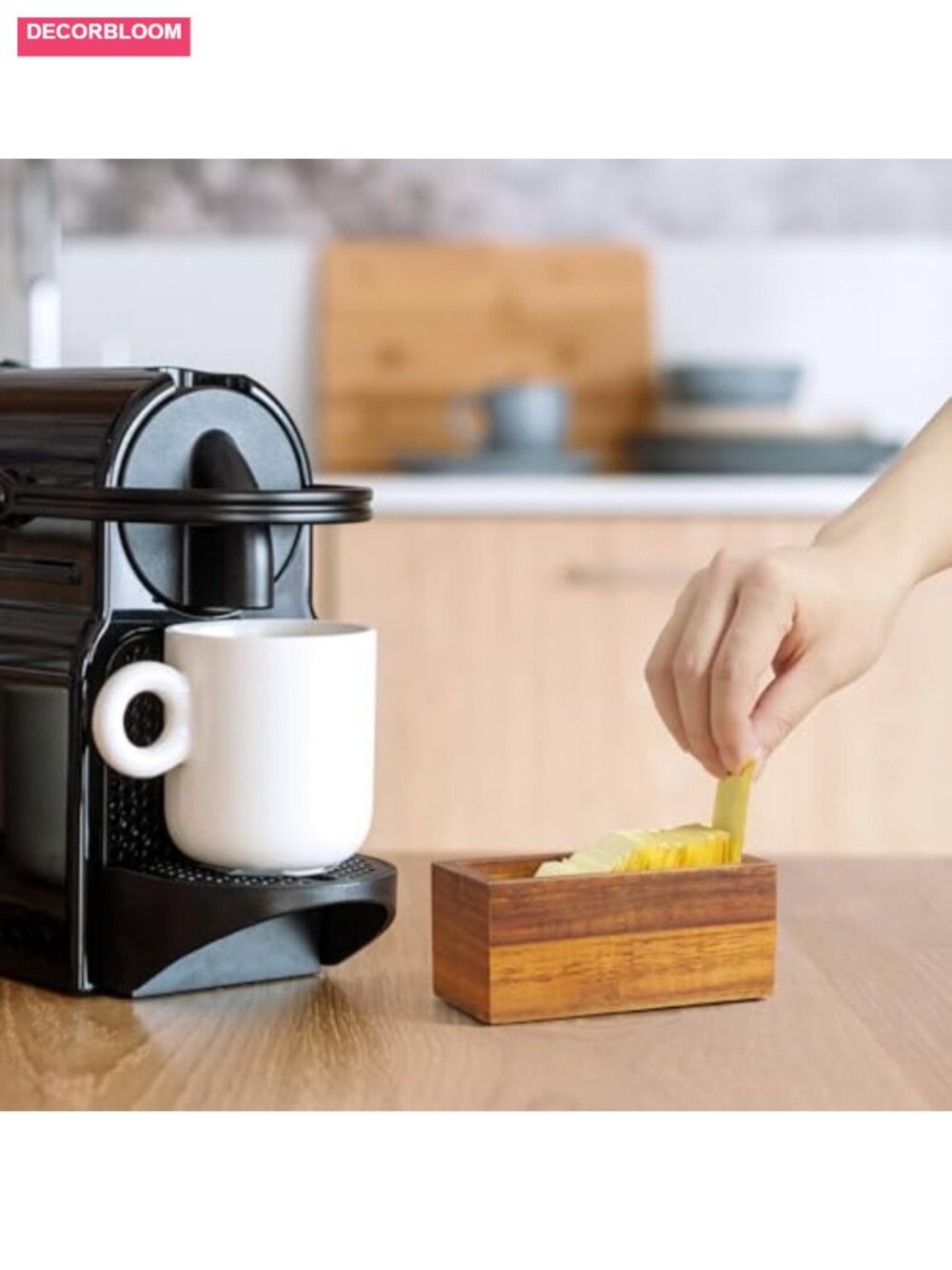 Solid Acacia Wood Sugar Packet Holder Coffee Bar Organizer - Picture 3 of 6